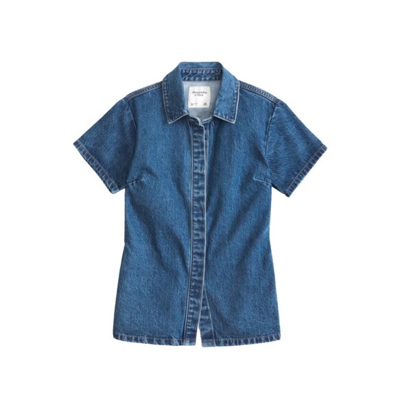 EUC Abercrombie & Fitch Snap Front Short-Sleeve Denim Shirt Size Medium - Picture 1 of 5